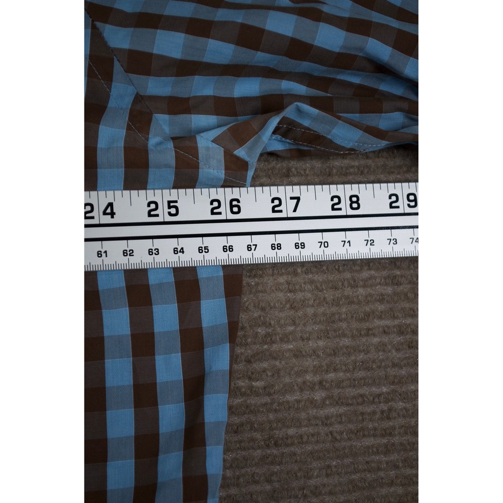 Peter Millar Baby Blue Brown Gingham Button Up XL - Picture 7 of 8